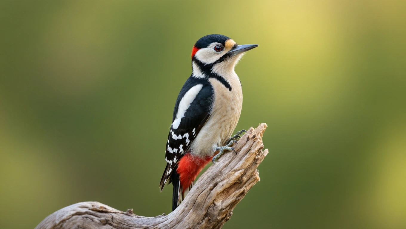 Dúhový ďatľo sediaci na konári s rozmazaným pozadím.