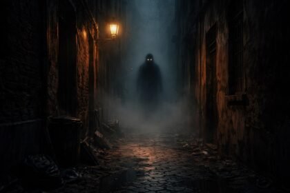 Sen o monštre v úzkej temnej uličke počas noci