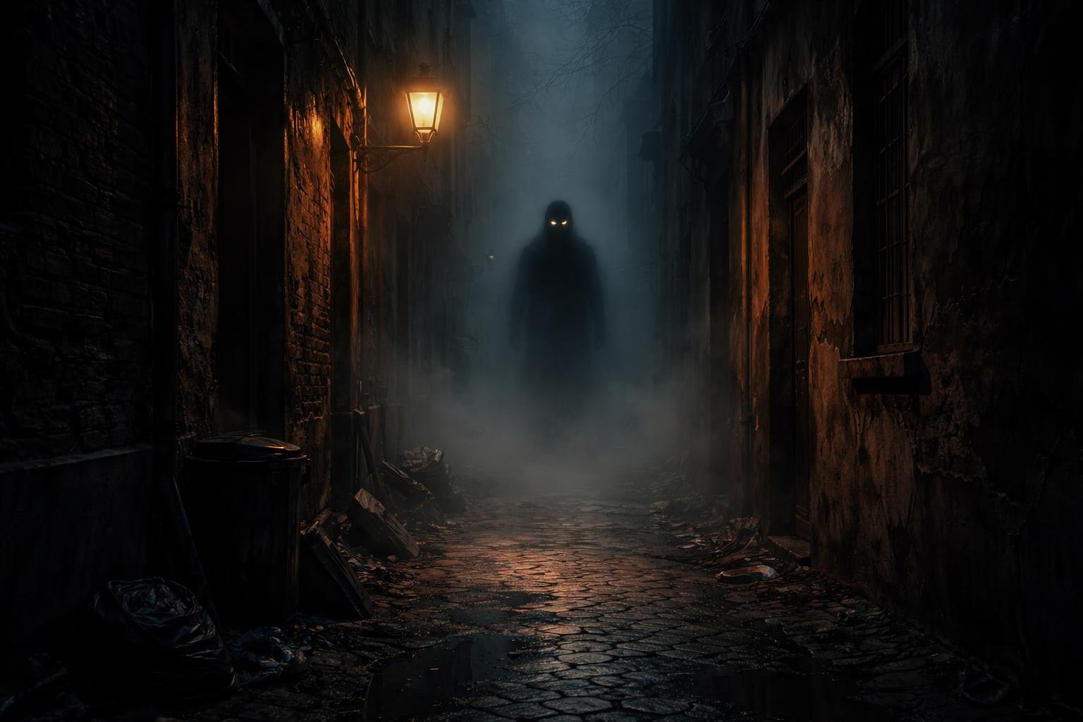 Sen o monštre v úzkej temnej uličke počas noci