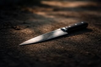 Nôž ležiaci na zemi symbolizuje potlačené napätie.