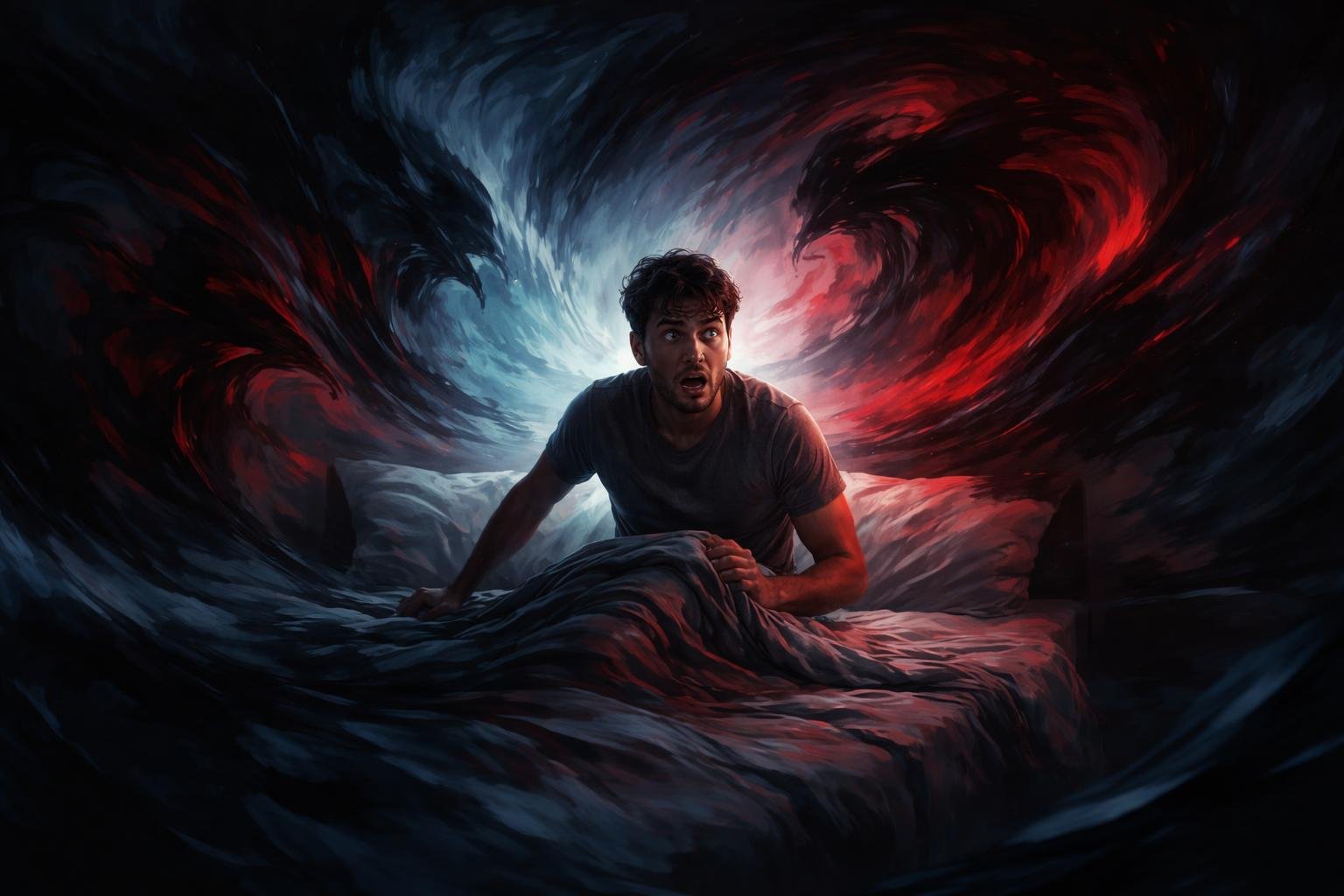 Osoba kričí v sne plnom emocionálneho napätia a strachu