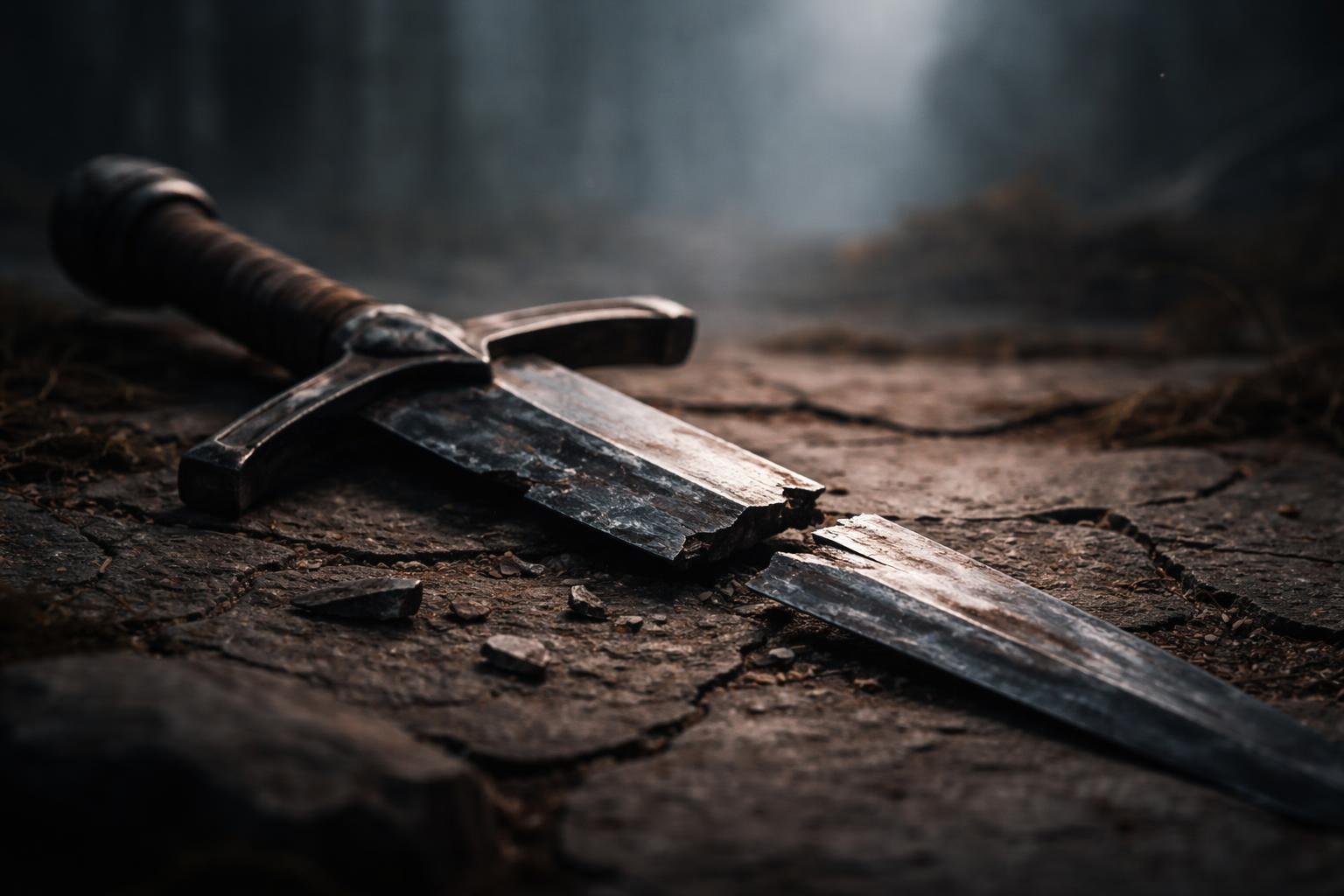 Sen so zlomeným mečom symbolizuje slabosť a vnútorný boj